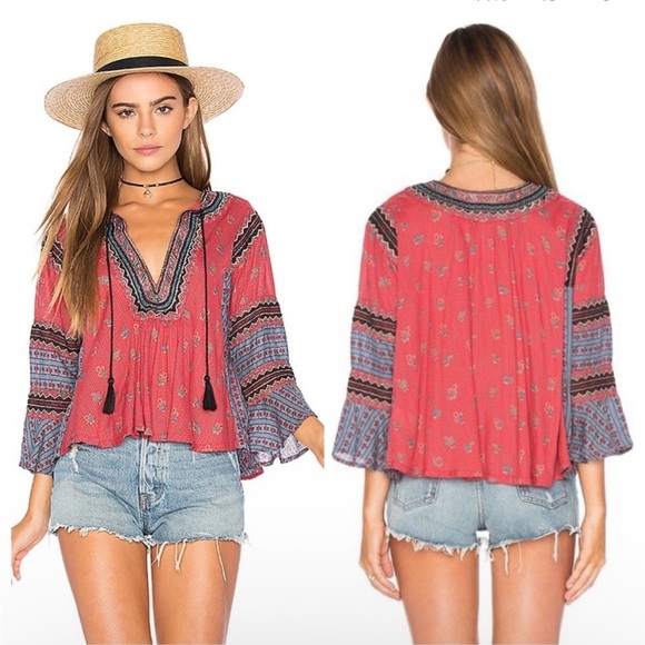 Free People But I Like It Embroidered Peasant Top in Red - Picture 1 of 10